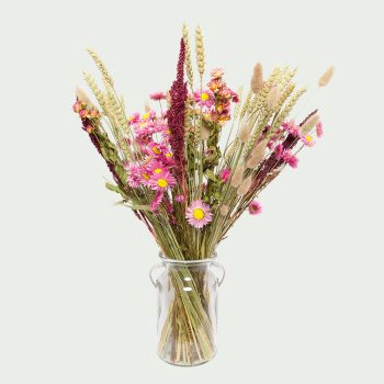 Droogbloemen Boeket Roze incl. vaas