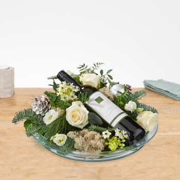 Bloemstuk Kerst met witte wijn