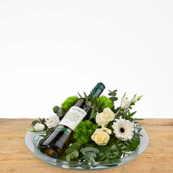 Bloemstuk wit met wijn