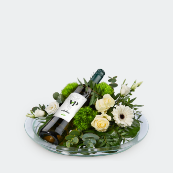 Bloemstuk wit met wijn