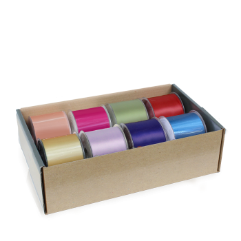 Lint dubbel satijn 75mm (mix doos 8 rollen) 25m