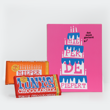 Tony's Chocolonely Duo box with " Hiphiphooray "