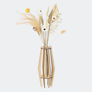 Droogbloemen naturel met houten vaas
