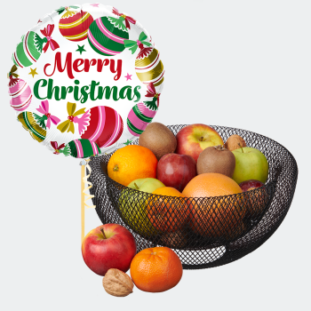 Fruit bowl with Merry Christmas balloon