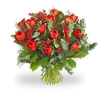 Kerstboeket rode tulpen