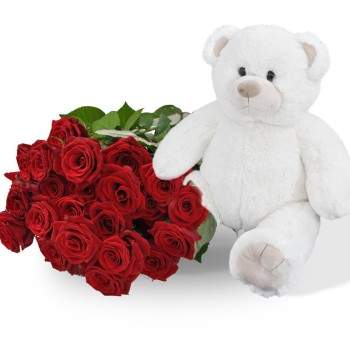 Witte knuffel 45cm! Met 25 rode rozen