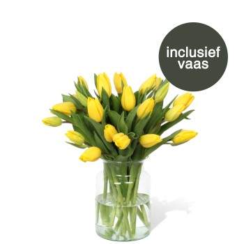 Gele tulpen incl. vaas