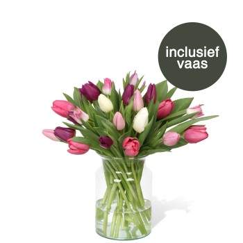 Pastel tulpen incl. vaas
