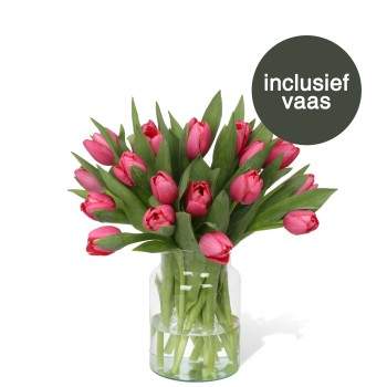 Roze tulpen incl. vaas