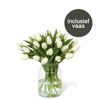 Witte tulpen incl. vaas