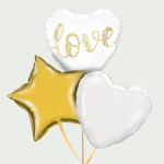 Love heart with golden star and white heart