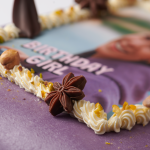 Luxurious marzipan photo cake purple