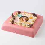 Luxurious marzipan photo cake pink